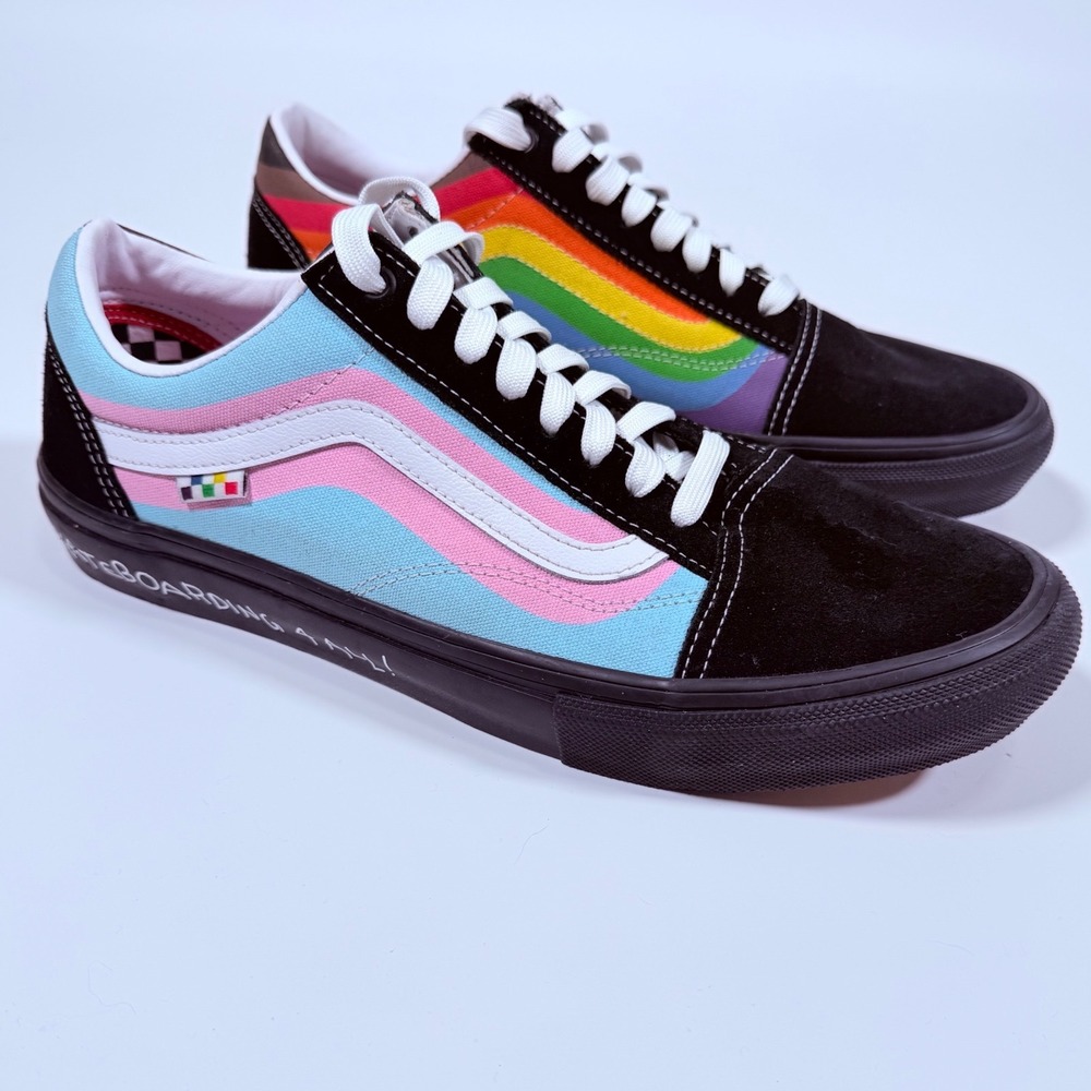 Vans Skate Old Skool Pride Rainbow Trans Flag Black Sneakers Mens 12 Rave - Picture 1 of 13